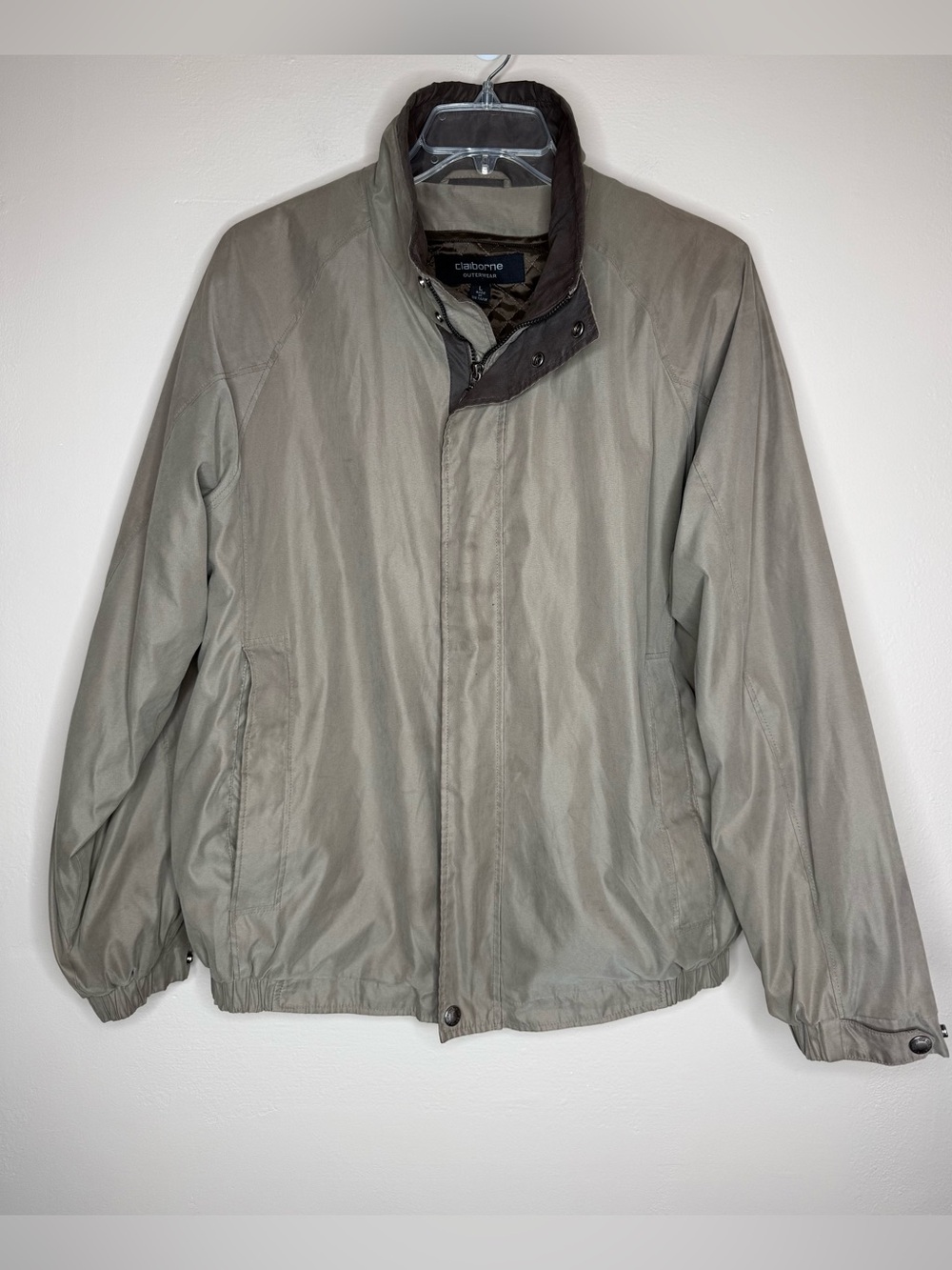 Claiborne Olive Green Windbreaker with Dark Trim Size Large